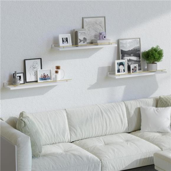 Floating Shelves 24 inches with Gold Metal Guardrail, Wall Decor Set of 3 - Picture 6 of 8
